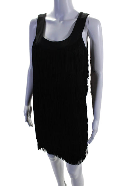 Donna Morgan Womens Stretch Fringe Trim Sleeveless Mini Dress Black Size 4