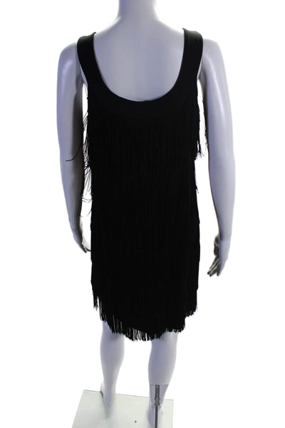 Donna Morgan Womens Stretch Fringe Trim Sleeveless Mini Dress Black Size 4