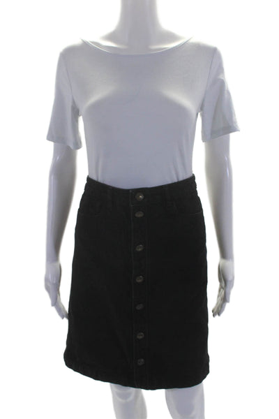 APC Womens Cotton Button Down Knee Length Denim A Line Skirt Black Size 36