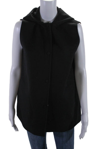 Theory Womens Wool Hooded Two Pocket Sleeveless Button Up Vest Black Size S