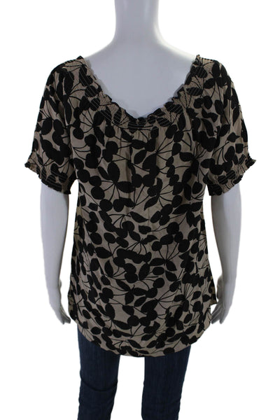 Joie Womens Silk Brown Black Off Shoulder Floral Short Sleeve Blouse Top Size M