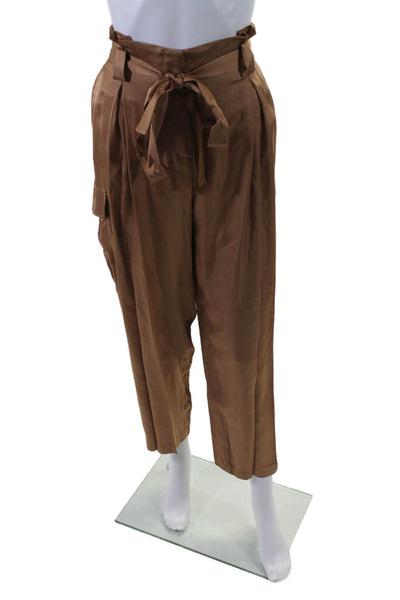 L'Agence Womens Brown High Rise Belt Pleated Straight Leg Cargo Pants Size 12