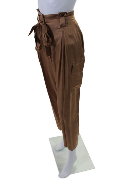 L'Agence Womens Brown High Rise Belt Pleated Straight Leg Cargo Pants Size 12