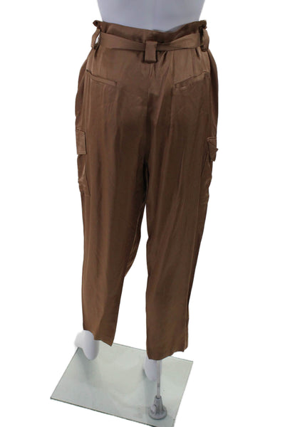 L'Agence Womens Brown High Rise Belt Pleated Straight Leg Cargo Pants Size 12