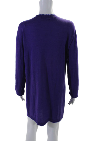 L'Edition Womens Purple Sequins Applique Distress Crew Neck Sweater Dress Size M