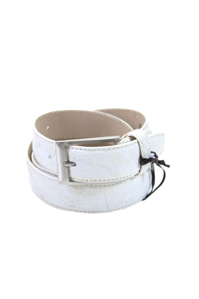 Tardini Mens Alligator Textured Silver Toned Buckle Belt White Size 36