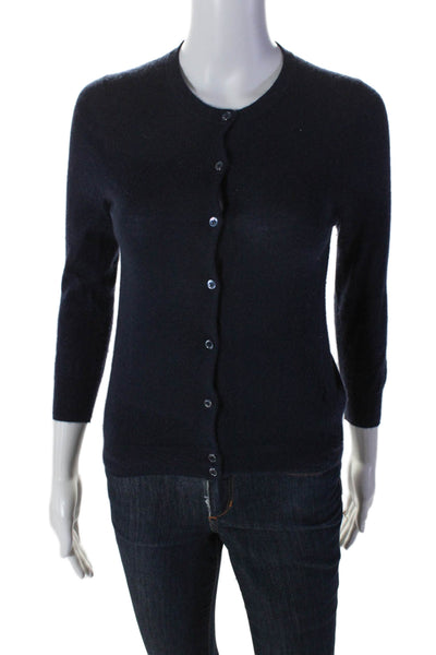 J Crew Womens Cashmere Button Up Long Sleeve Cardigan Sweater Navy Size S