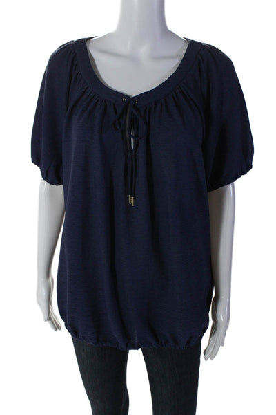 Michael Michael Kors Womens Navy Blue Scoop Neck Short Sleeve Blouse Top Size XL