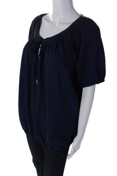 Michael Michael Kors Womens Navy Blue Scoop Neck Short Sleeve Blouse Top Size XL