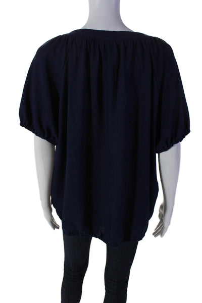 Michael Michael Kors Womens Navy Blue Scoop Neck Short Sleeve Blouse Top Size XL