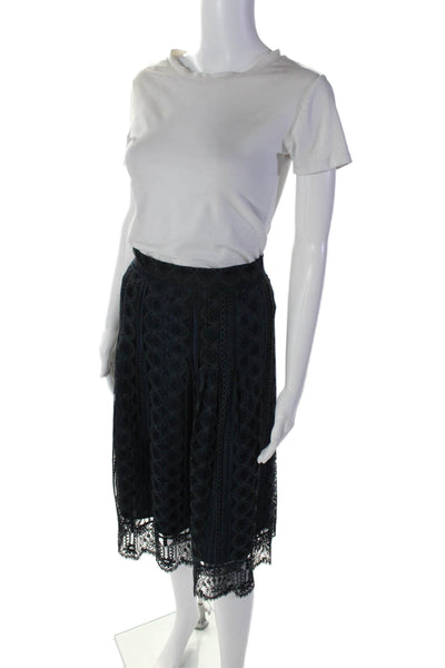 Schumacher Womens Cotton Navy Blue Lace Zip Back Lined Knee Length Skirt Size M