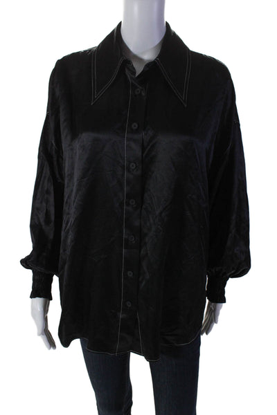 Allsaints Womens Silk Satin Long Sleeve Button Down Blouse Black Size 4