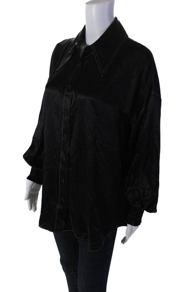 Allsaints Womens Silk Satin Long Sleeve Button Down Blouse Black Size 4