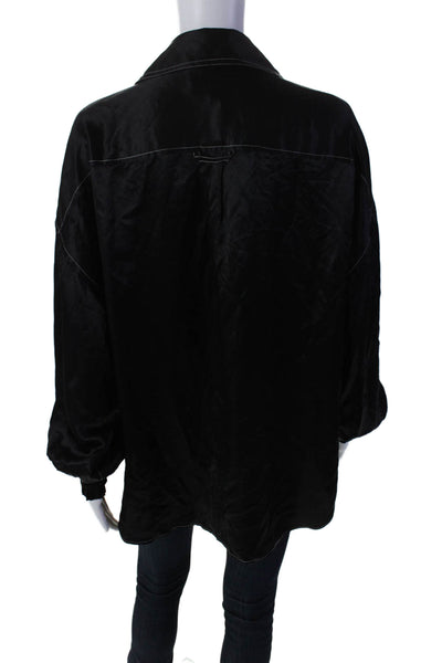 Allsaints Womens Silk Satin Long Sleeve Button Down Blouse Black Size 4