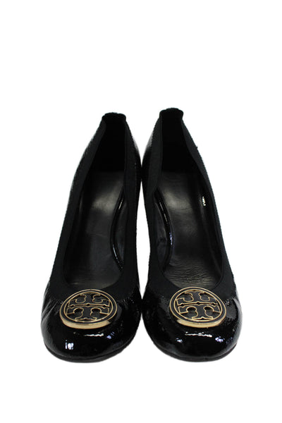 Tory Burch Womens Shiny Black Embellished Wedge Heels Shoes Size 9