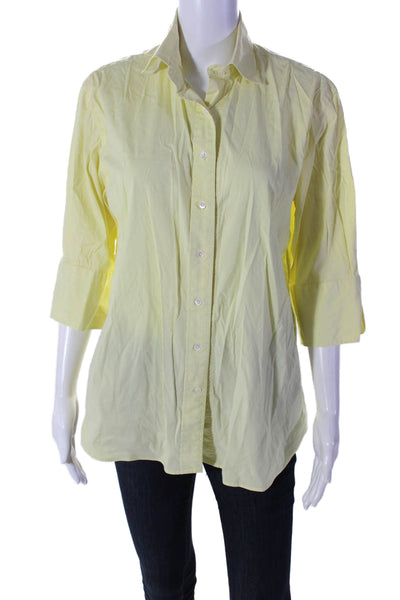 Faconnable Womens Cotton Short Sleeve Button Down Shirt Yellow Size 12