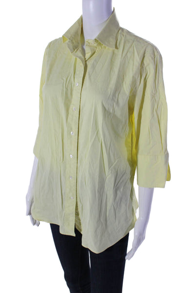 Faconnable Womens Cotton Short Sleeve Button Down Shirt Yellow Size 12