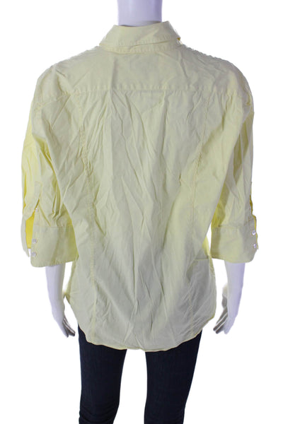 Faconnable Womens Cotton Short Sleeve Button Down Shirt Yellow Size 12