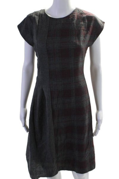 Machka Womens Wool Plaid Sleeveless Pleated Sheath Dress Gray Size 36