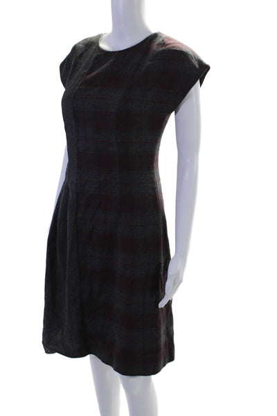 Machka Womens Wool Plaid Sleeveless Pleated Sheath Dress Gray Size 36