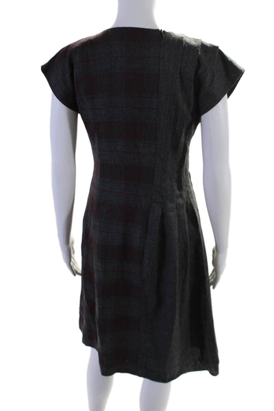 Machka Womens Wool Plaid Sleeveless Pleated Sheath Dress Gray Size 36