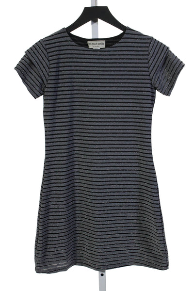 Les Tout Petits Girls Stretch Metallic Striped Short Sleeve Dress Gray Size 16