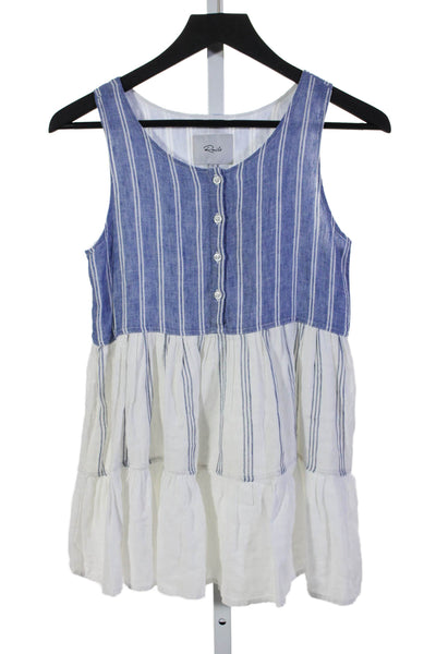 Rails Girls Linen Blend Striped Round Neck Sleeveless Dress Blue Size 12