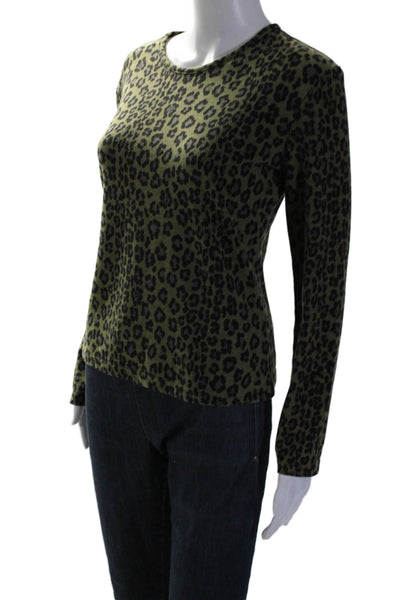 Fendi Womens Long Sleeve Round Neck Animal Printed Knit Top Green Size EUR 46