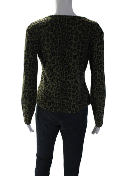 Fendi Womens Long Sleeve Round Neck Animal Printed Knit Top Green Size EUR 46