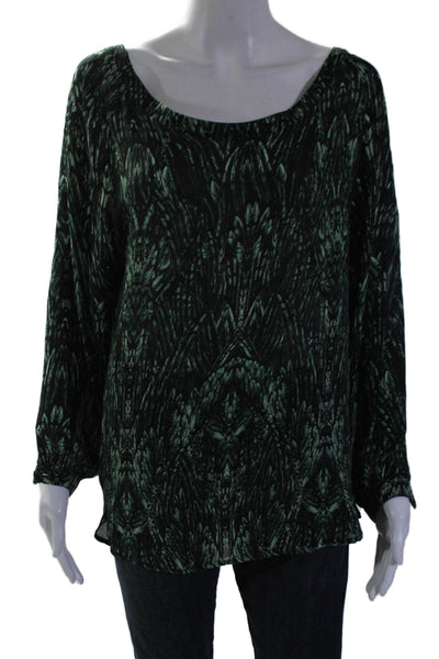 Haute Hippie Womens Silk Green Printed Off Shoulder Long Sleeve Blouse Top SizeL