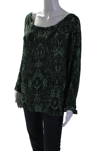 Haute Hippie Womens Silk Green Printed Off Shoulder Long Sleeve Blouse Top SizeL