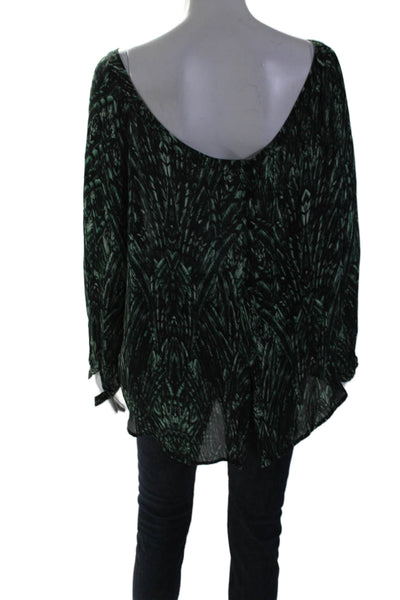 Haute Hippie Womens Silk Green Printed Off Shoulder Long Sleeve Blouse Top SizeL