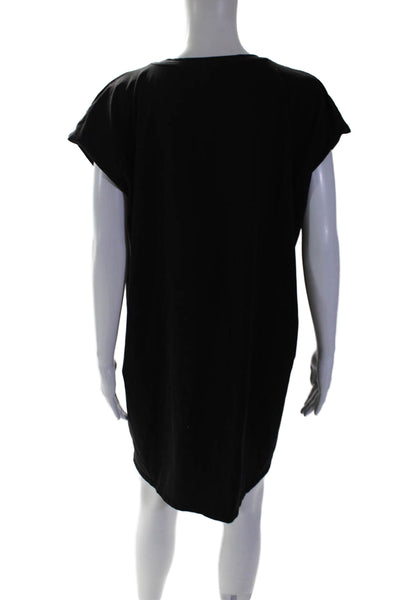 Eileen Fisher Womens Short Sleeves Knee Length V Neck Shirt Dress Black Size Lar