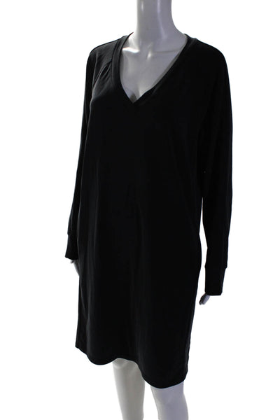 Athleta Womens Long Sleeves V Neck Mid Calf Shirt Dress Black Size Large