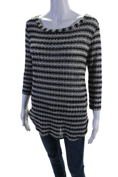 Splendid Womens Striped Long Sleeves Sweater Grey Black Size Extra Small