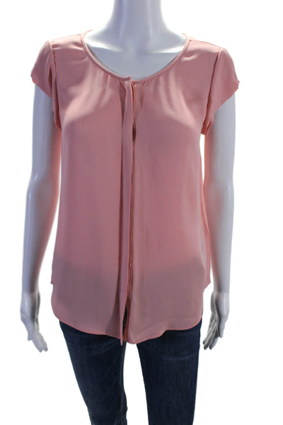 Joie Womens Silk Short Sleeves Crew Neck Button Down Blouse Rose Pink Size Small