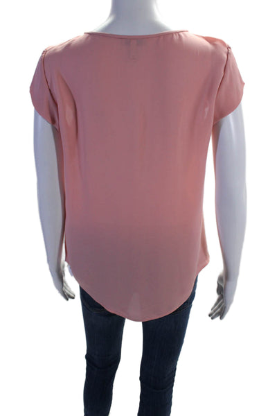 Joie Womens Silk Short Sleeves Crew Neck Button Down Blouse Rose Pink Size Small