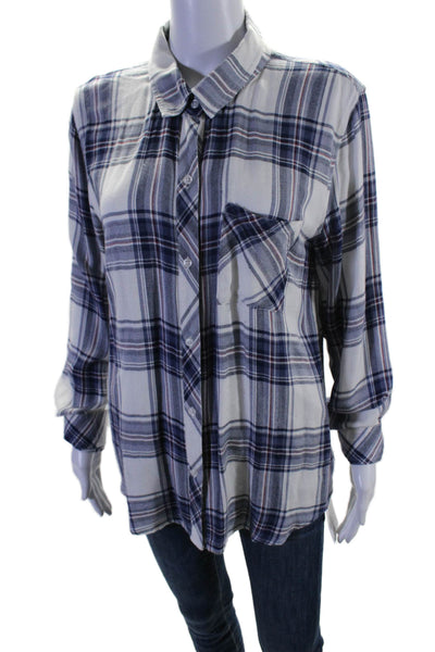 Rails Womens Plaid Long Sleeves Button Down Shirt White Blue Size Large