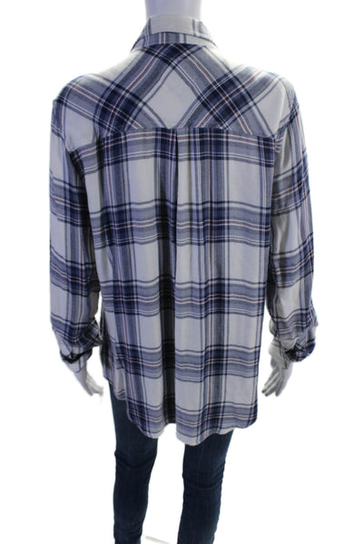 Rails Womens Plaid Long Sleeves Button Down Shirt White Blue Size Large