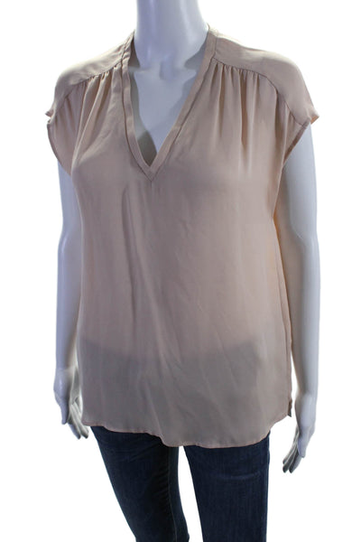 Joie Womens Silk Short Sleeves V Neck Pullover Blouse Pale Pink Size Small