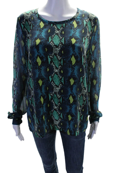 Equipment Femme Womens Silk Snakeskin Print Long Sleeves Blouse Blue Size Medium