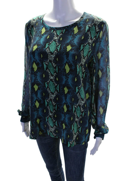 Equipment Femme Womens Silk Snakeskin Print Long Sleeves Blouse Blue Size Medium