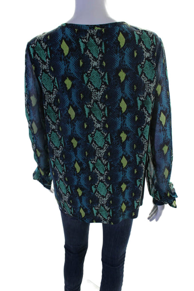 Equipment Femme Womens Silk Snakeskin Print Long Sleeves Blouse Blue Size Medium