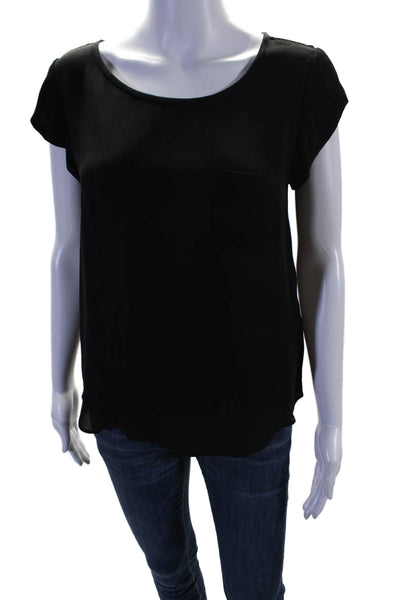 Joie Womens Silk Short Sleeves Crew Neck Button Closure Blouse Black Size Small