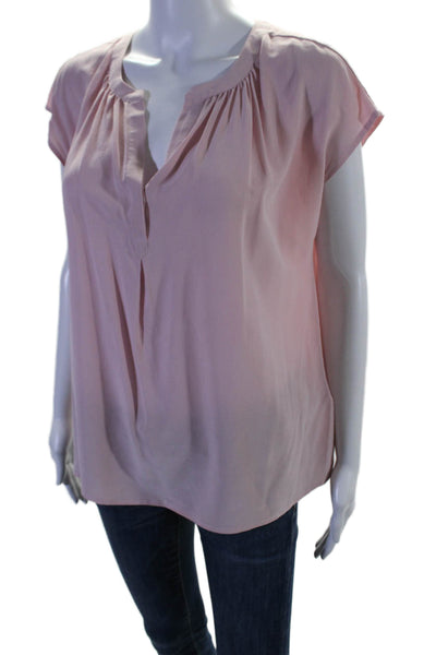 Joie Womens Silk Button Closure Short Sleeves Blouse Rose Pink Size Small