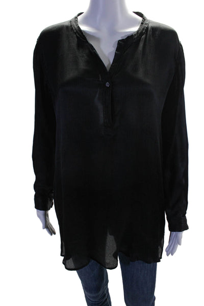 Calypso Saint Barth Womens Silk Long Sleeves Button Closure Blouse Black Size Sm