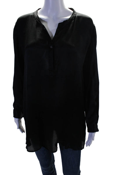 Calypso Saint Barth Womens Silk Long Sleeves Button Closure Blouse Black Size Sm