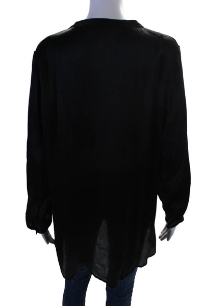 Calypso Saint Barth Womens Silk Long Sleeves Button Closure Blouse Black Size Sm