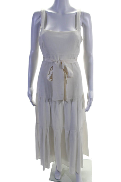 Maeve Anthropologie Womens Belted Sleeveless Sun Dress White Cotton Size 6