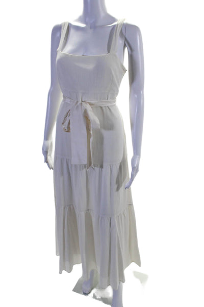 Maeve Anthropologie Womens Belted Sleeveless Sun Dress White Cotton Size 6